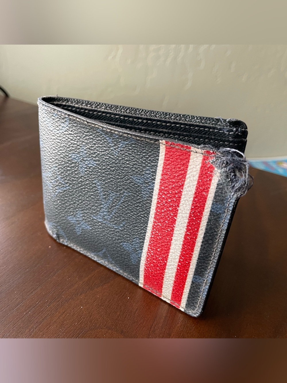 Louis Vuitton Black Monogram Canvas Wallet with Red Stripes - Picture 3 of 4